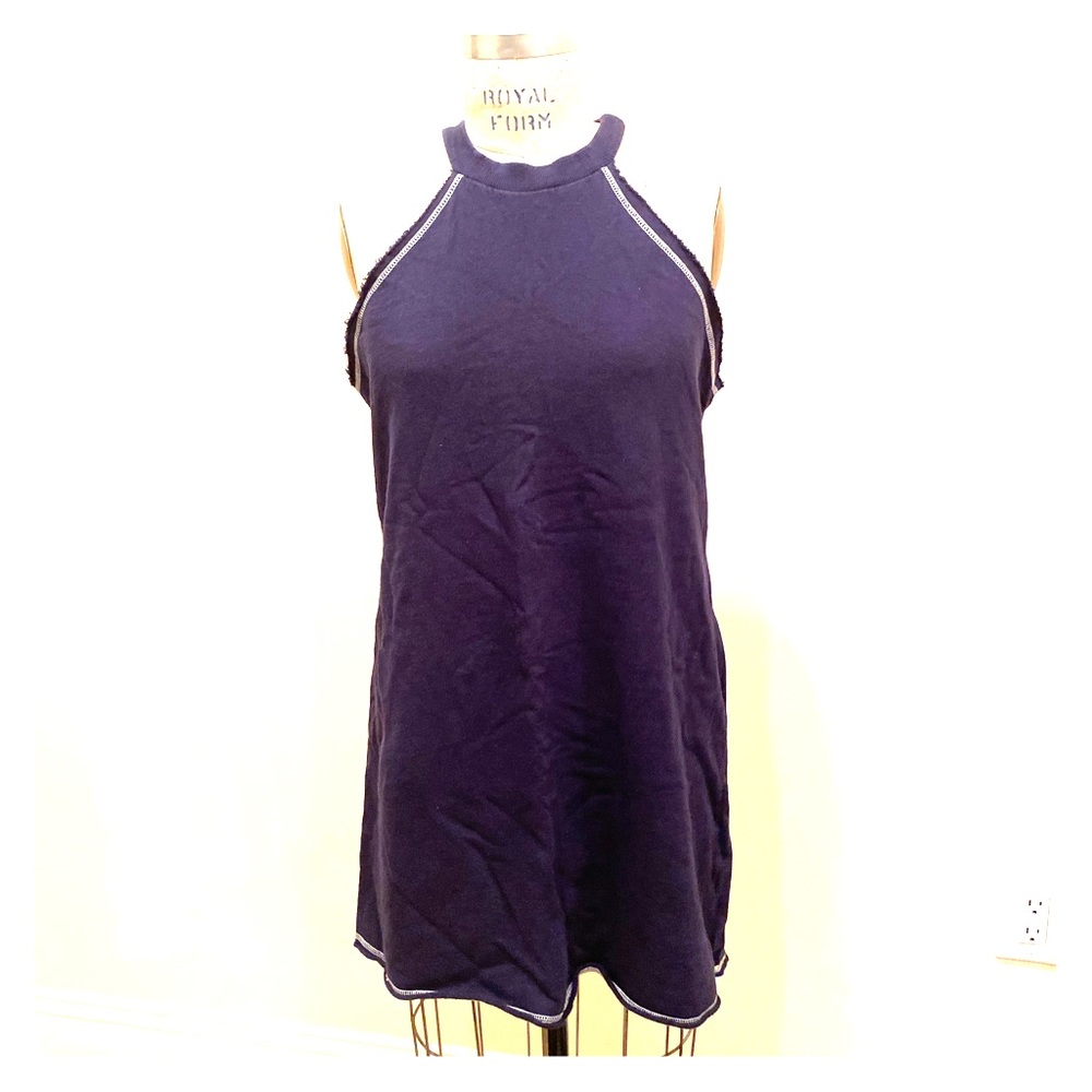 Navy, sweatshirt halter style dress.